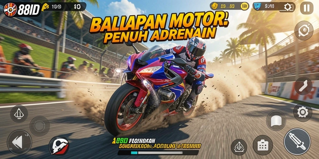 Tampilan gameplay 88ID yang menegangkan saat balapan motor.