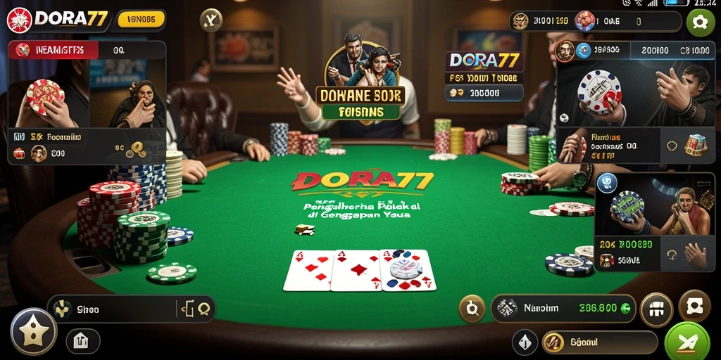 Screenshot DORA77 menunjukkan pemain dalam aksi pada meja poker.