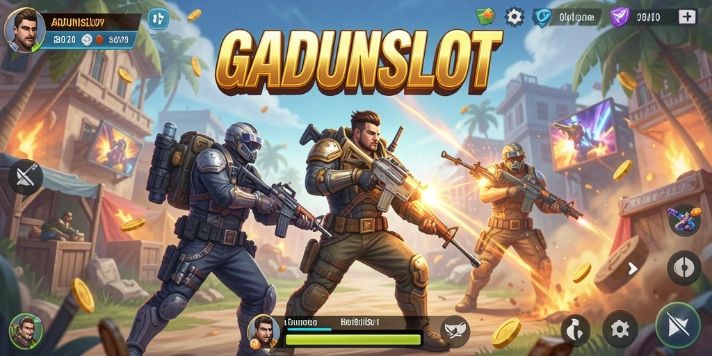 Tampilan menarik dari GADUNSLOT menunjukkan pertarungan intens di medan tempur Battle Royale.