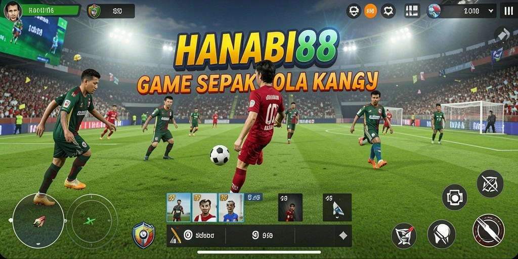 Tampilan gameplay seru dari HANABI88 dalam aksi sepak bola.