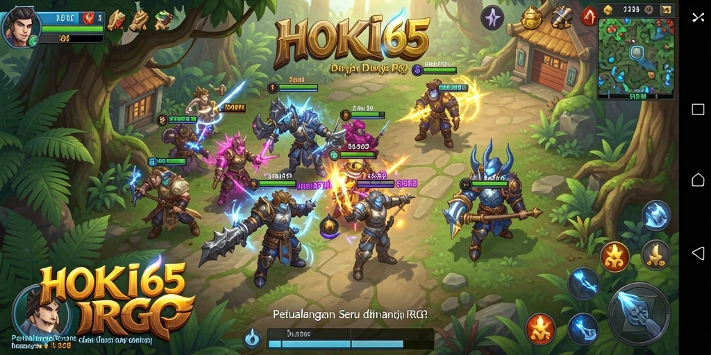 Tampilan utama gameplay HOKI65 menampilkan pertarungan mendebarkan dan karakter berwarna.