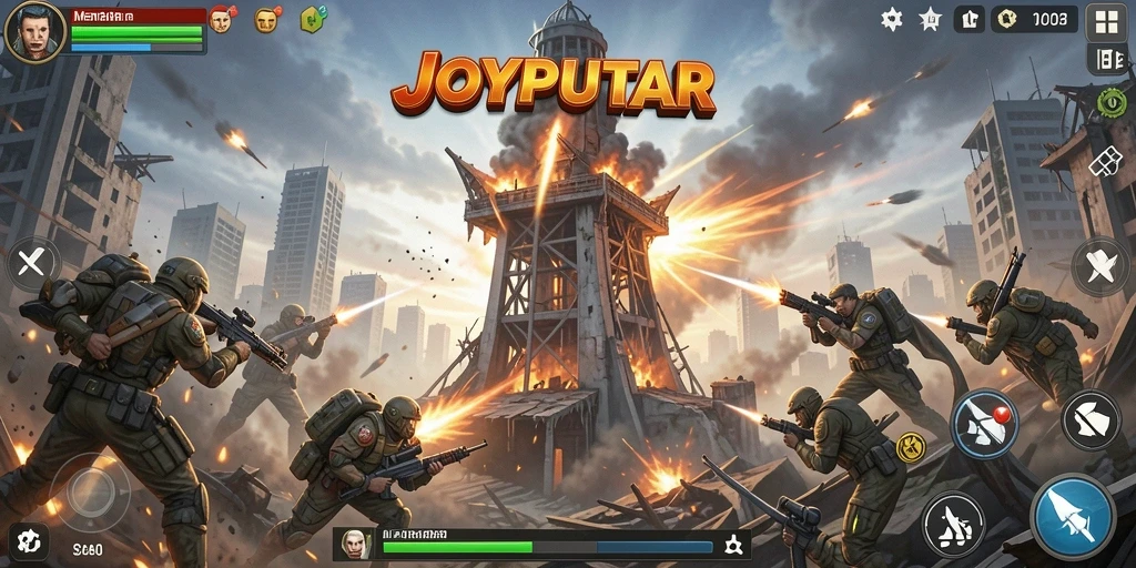 Tangkapan layar gameplay Tower Defense JOYPUTAR yang menegangkan.
