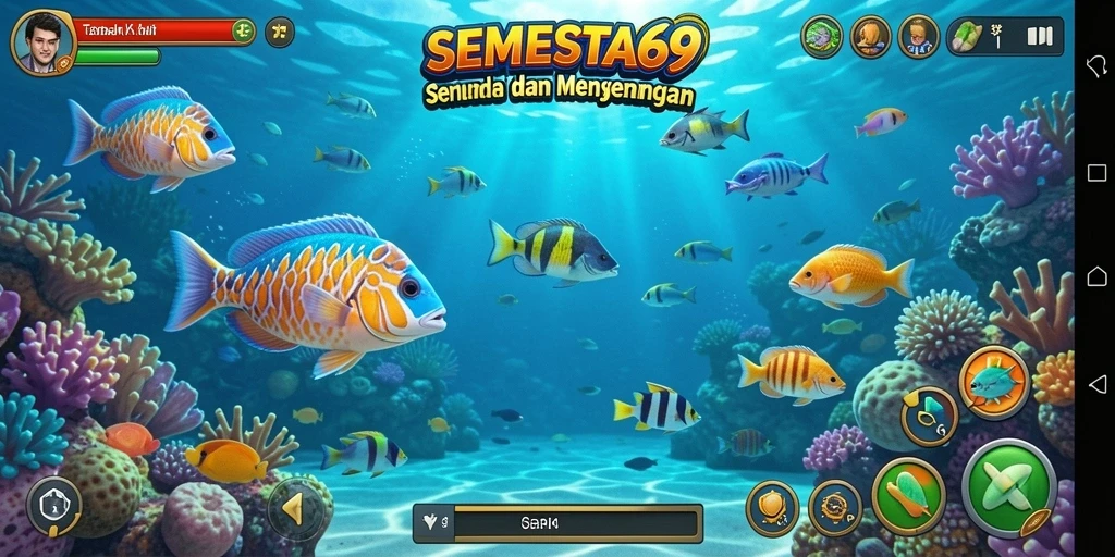 Tampilan gameplay seru dalam SEMESTA69 dengan aksi Tembak Ikan.